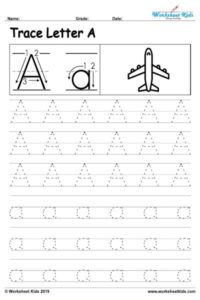 Letter A alphabet tracing worksheets - Free printable PDF