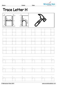 Letter H alphabet tracing worksheets - Free printable PDF