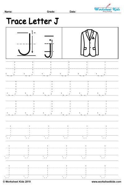 Letter J Alphabet Tracing Worksheets Free Printable PDF