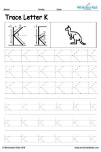 Letter K alphabet tracing worksheets - Free printable PDF