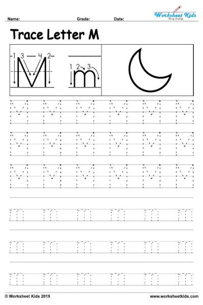 Letter M alphabet tracing worksheets