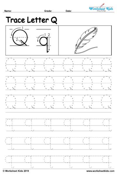 Letter Q Words Alphabet Tracing Worksheet Supplyme Trace The Words That Begin With The Letter 