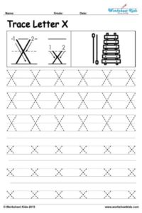 Letter X alphabet tracing worksheets - Free printable PDF