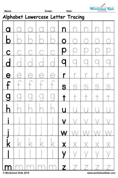Lowercase alphabet tracing worksheets - Free Printable PDF