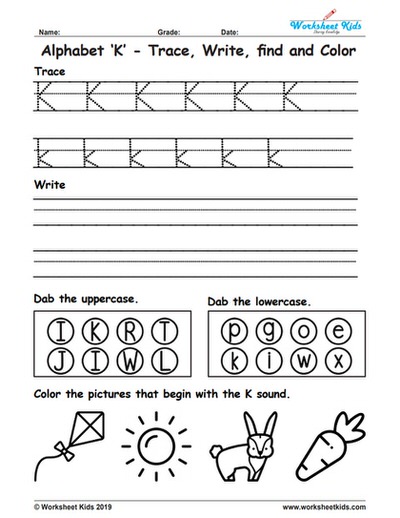Letter K Words Alphabet Tracing Worksheet Supplyme Trace The Words That Begin With The Letter 