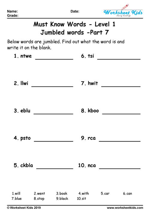 Unscramble Jumbled Words Puzzle For Grade 1 Worksheets Free Printable