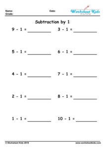 Subtraction by 0, 1, 2, 3, 4, 5, 6, 7, 8, 9, 10 - Free Printable Worksheets