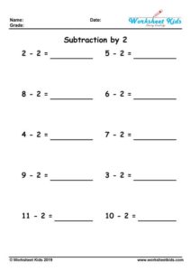 Subtraction by 0, 1, 2, 3, 4, 5, 6, 7, 8, 9, 10 - Free Printable Worksheets