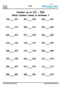 What number comes in between? 1 to 20, 100, 500, 1000 - Free Printable