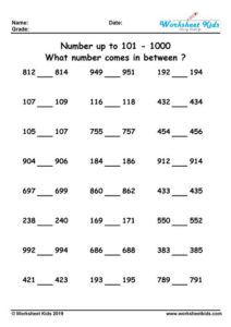 What number comes in between? 1 to 20, 100, 500, 1000 - Free Printable