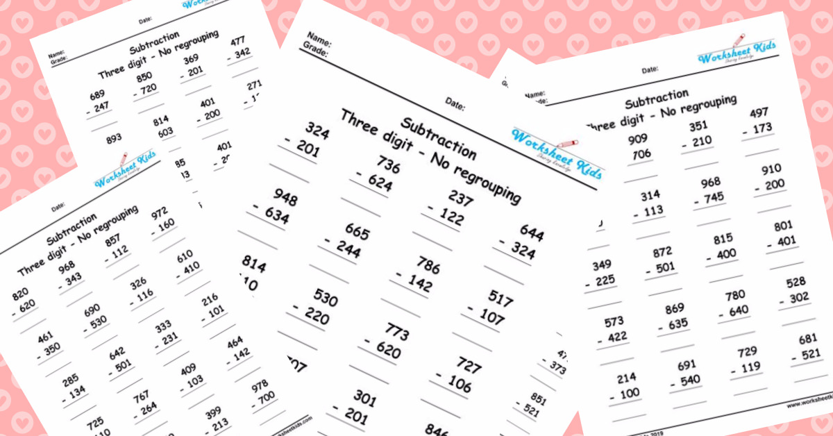 3 digit subtraction without regrouping worksheets free printable pdf