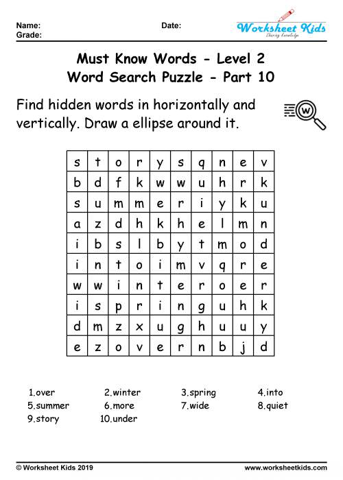 Word Find For Grade 2