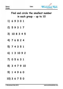 Circle the smallest number worksheet - Free printable PDF