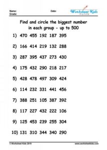 Circle the biggest number worksheet - Free printable PDF