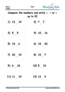 Comparing Whole Numbers Worksheets for 1st to 5th Grade - PDF