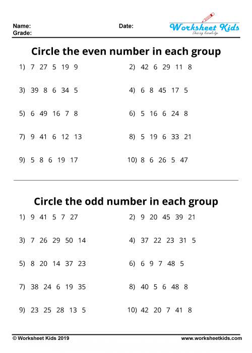 Odd And Even Numbers Worksheets Free Printable PDF