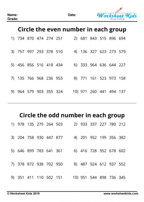 Odd And Even Numbers Worksheets Free Printable PDF