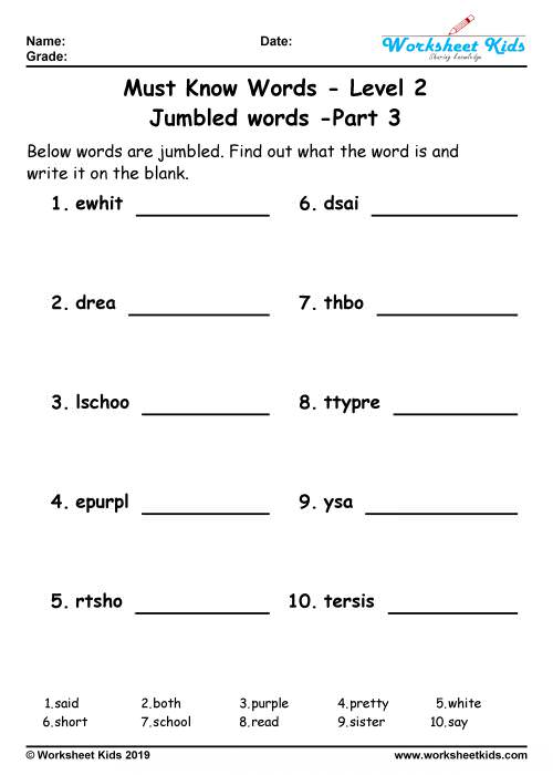 2Nd Grade Alphabetical Order Worksheets With Answers Class 2 English 