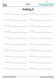 Adding by 1, 2, 3, 4, 5, 6, 7, 8, 9, 10, 0 worksheets - Free printable PDF