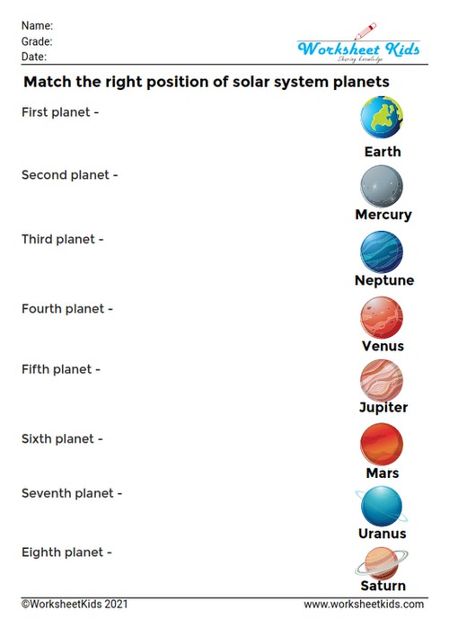 solar system planets for kids worksheets