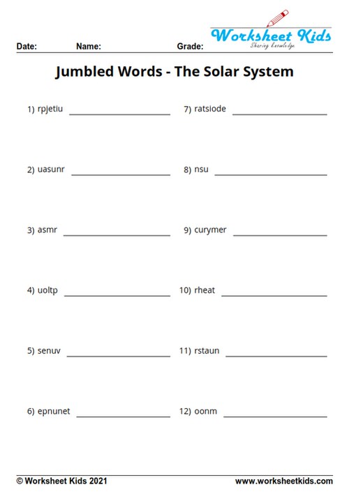 solar system printable worksheets