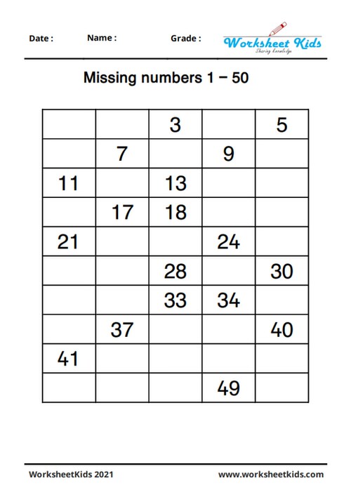 Counting 1 50 Interactive Worksheet Missing Numbers Learningprodigy Maths Maths Missing 