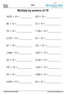 Multiplying and dividing by powers of 10 worksheets for 5th grade - PDF