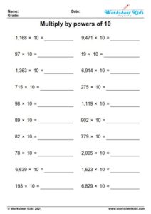 Multiplying and dividing by powers of 10 worksheets for 5th grade - PDF