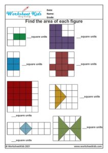 Find the area of the shaded region in a grid worksheets | 4th Grade | PDF