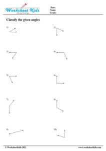 Classifying angles worksheets | Acute Obtuse Right and Straight angles