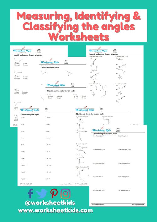 Classifying angles worksheets  Acute Obtuse Right and Straight angles