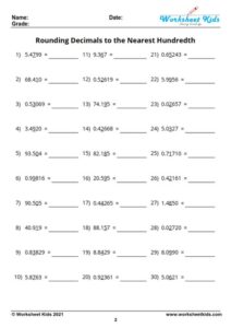 Rounding decimals worksheet for 5th Grade with answer key - Free PDF