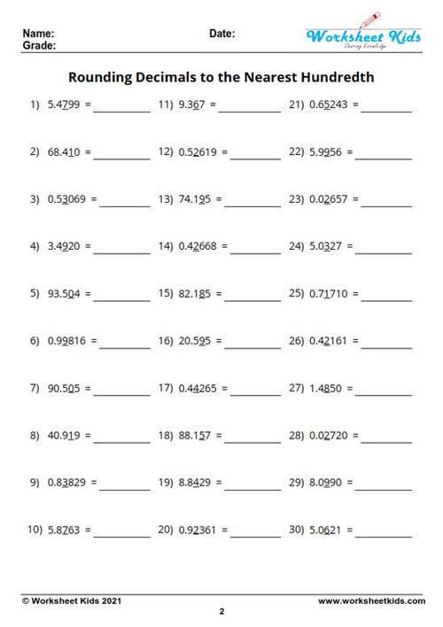 Rounding Decimals Worksheet 5th Grade