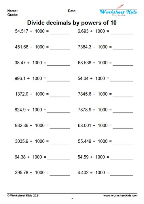 Dividing Decimals Worksheet 6th Grade Worksheets For Kindergarten