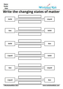 Changing states of matter worksheet for 4th and 5th grade - Free printable