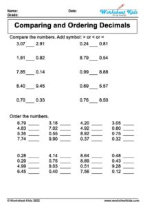 Comparing And Ordering Decimal Worksheets For Grade 4 & 5