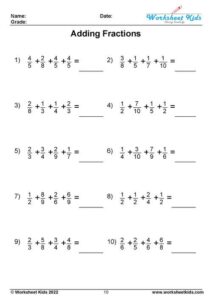 Adding fractions with unlike denominators worksheets - Free PDF