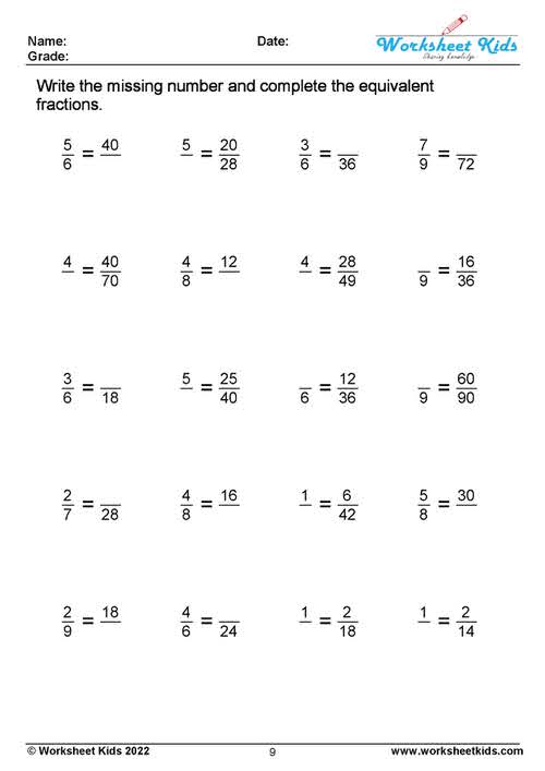 fill in the equivalent fractions