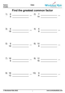 Find the greatest common factor Worksheets - Free printable PDF