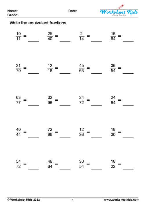 making equivalent fractions worksheet