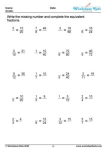 Equivalent Fractions Worksheets for 3rd and 4th Grade - Free PDF