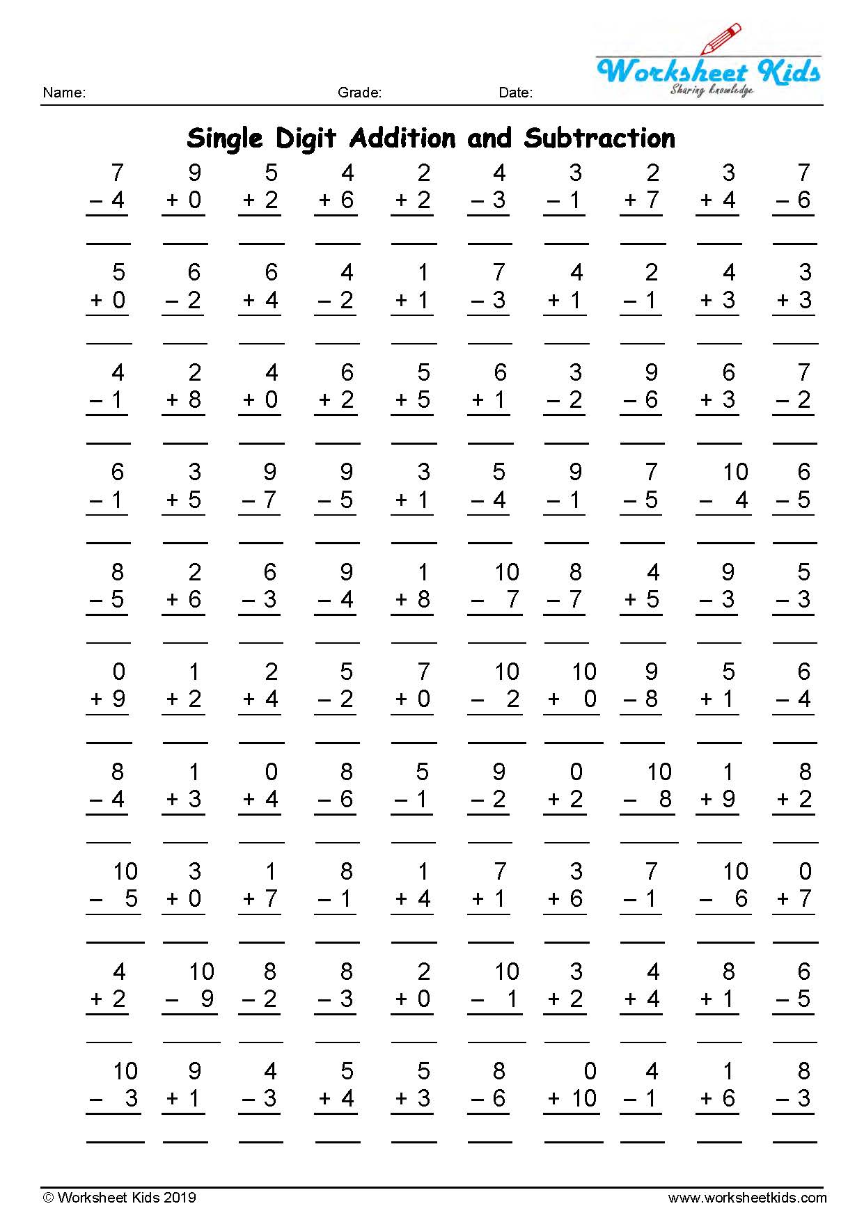 100 Addition And Subtraction Problems In 5 Minutes For Grade 1 3