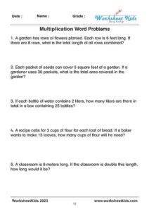 Multiplication Word Problems Worksheets for Grades 3 to 5 - Free