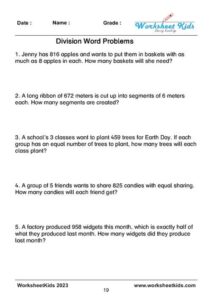 Division Word Problems Worksheets for Grade 3-5: Simple to long