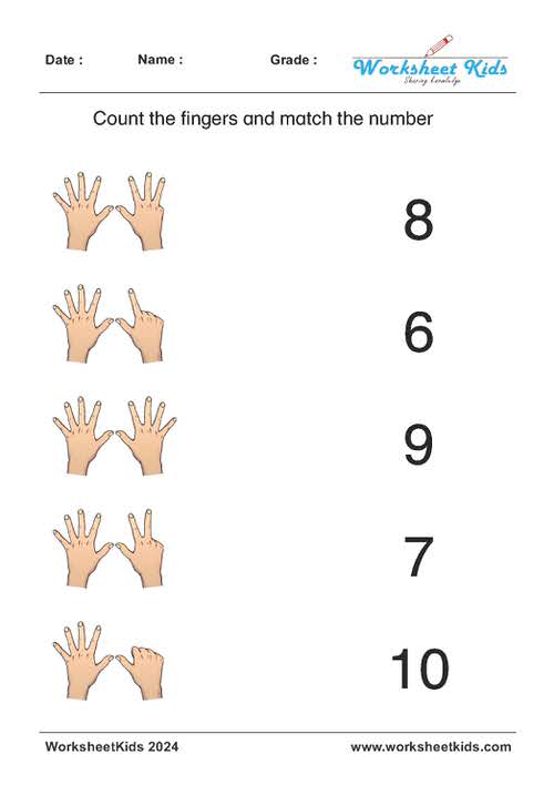 Kindergarten math activity with finger counting and matching numbers