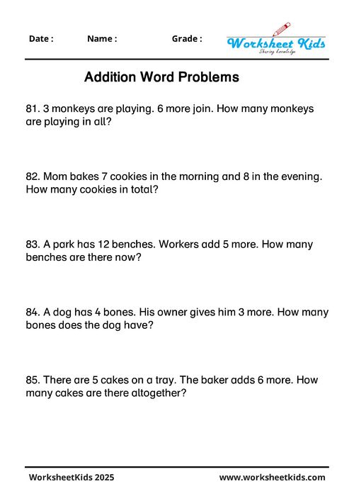 Problem solving worksheet for grade 1 addition