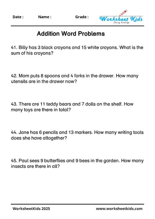 math problems for kindergarten addition