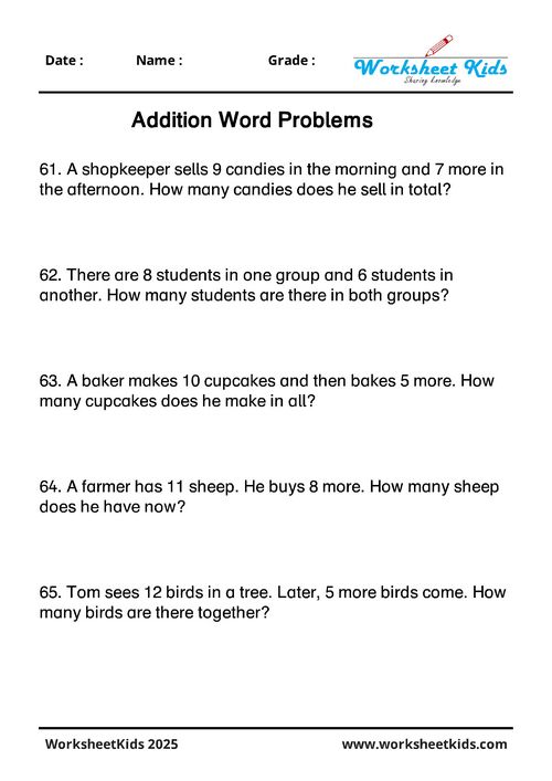 First grade addition word problems with solutions