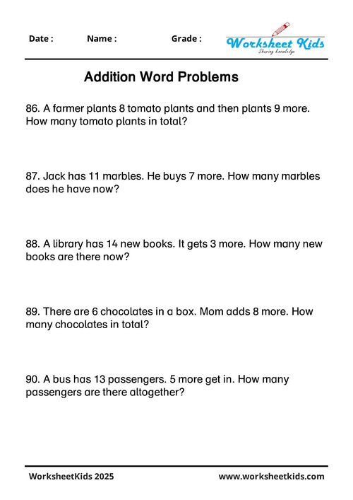 Answer key for kindergarten addition word problems