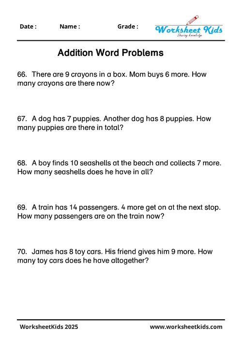 First grade math word problems with addition focus